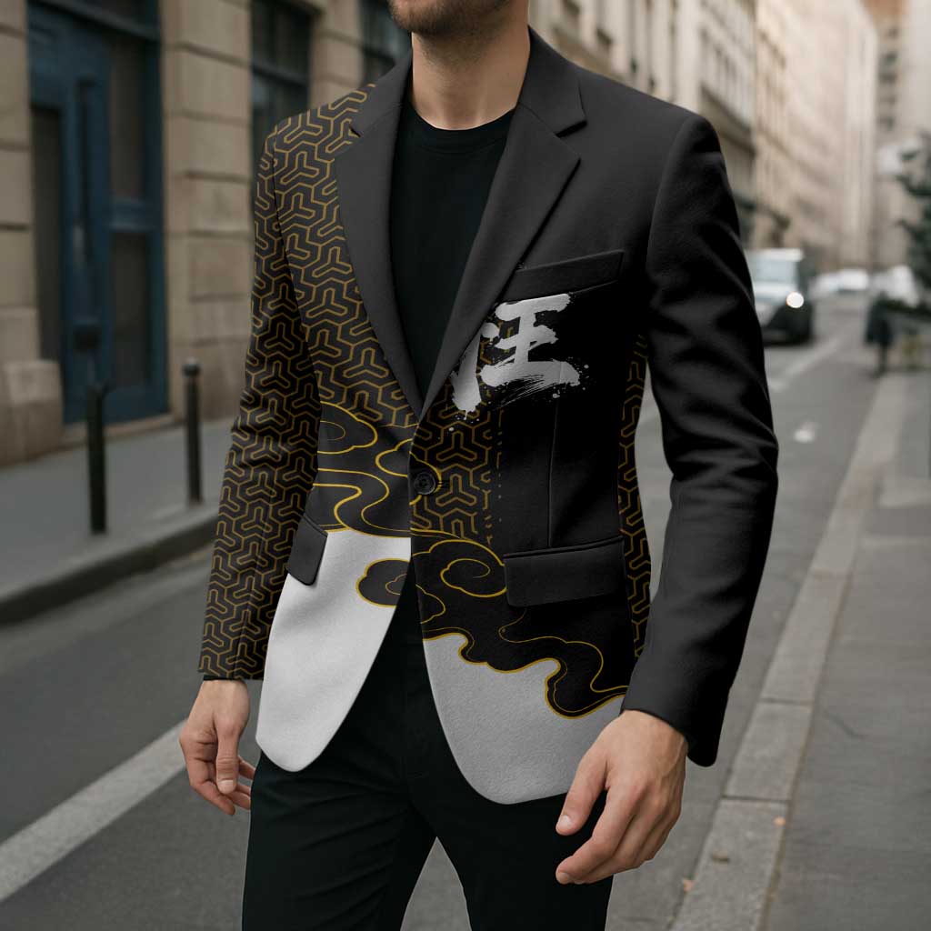 Demon Slayer Hashira Group Design Blazer with Gold Cloud Pattern and Stylized Kanji Motif - The Mazicc