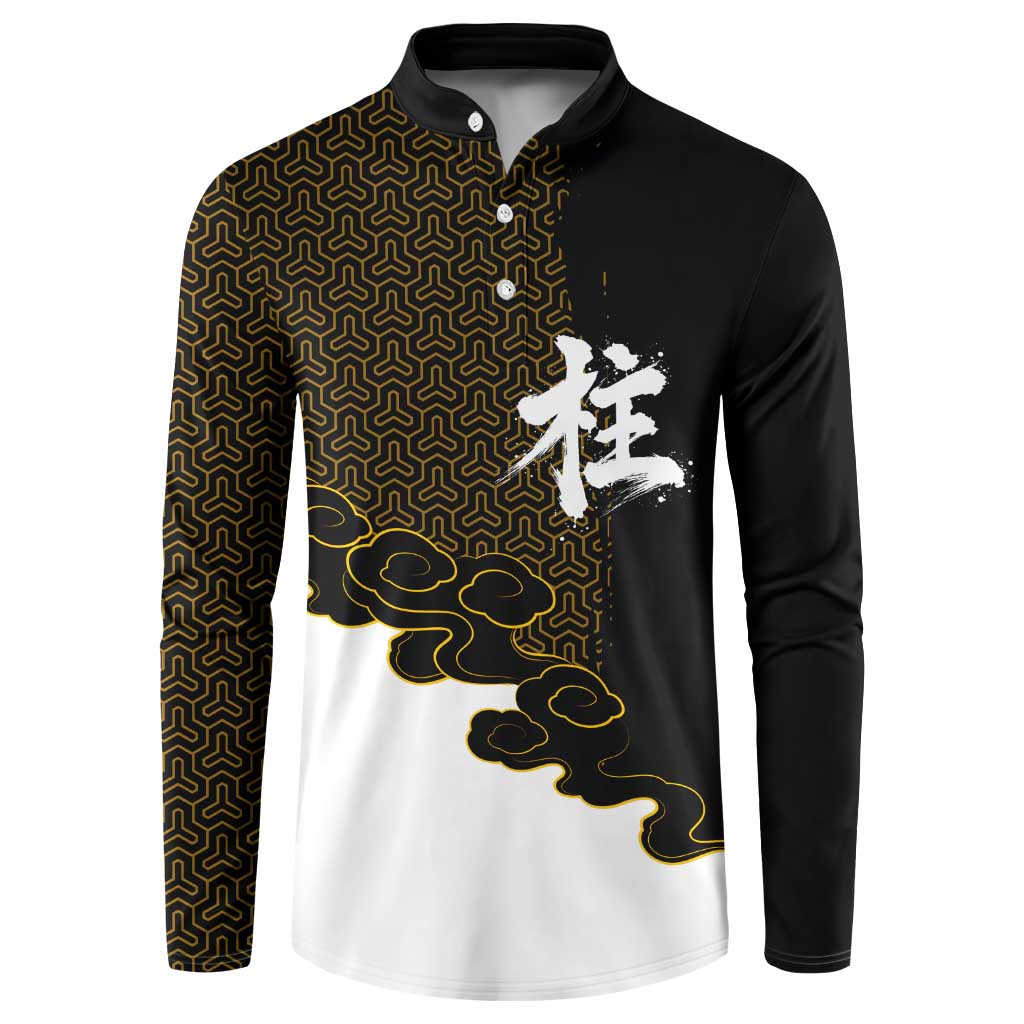 Demon Slayer Hashira Group Design Button Sweatshirt with Gold Cloud Pattern and Stylized Kanji Motif - The Mazicc