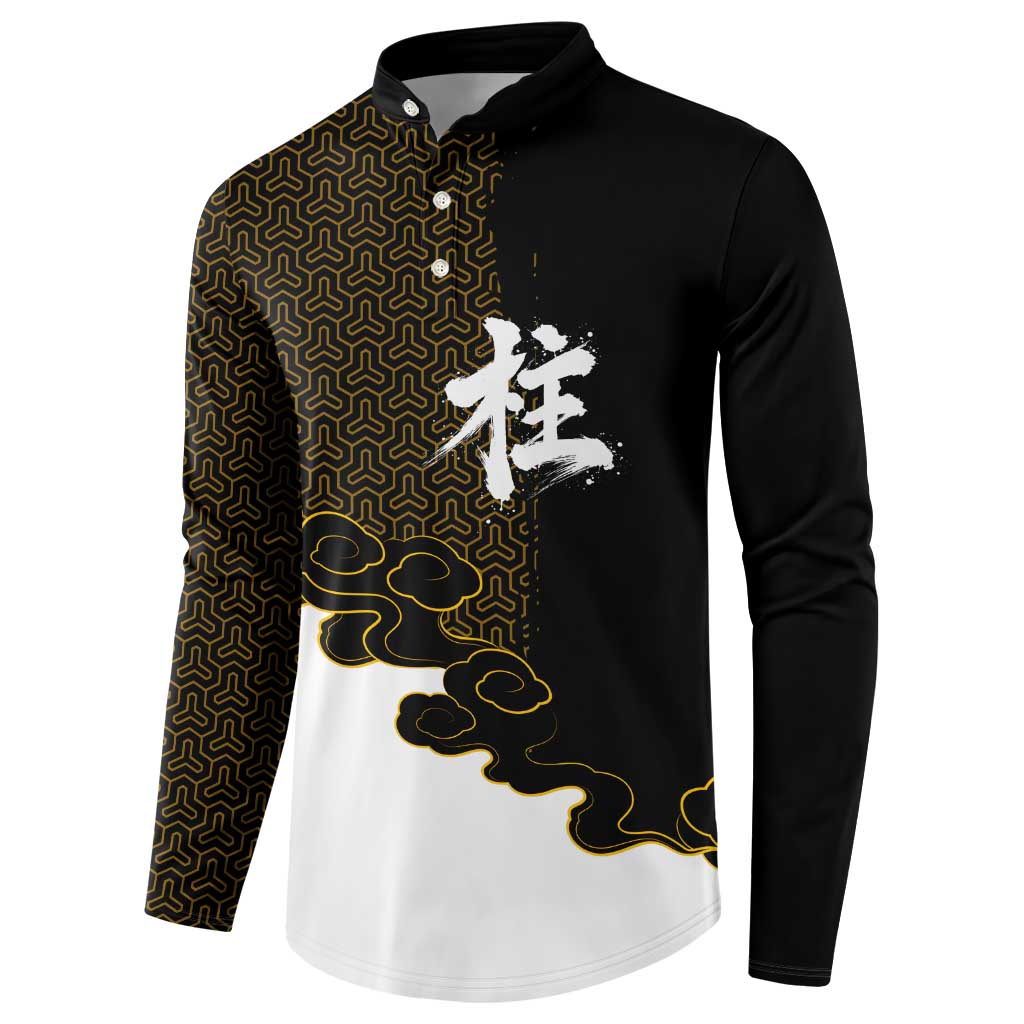 Demon Slayer Hashira Group Design Button Sweatshirt with Gold Cloud Pattern and Stylized Kanji Motif - The Mazicc