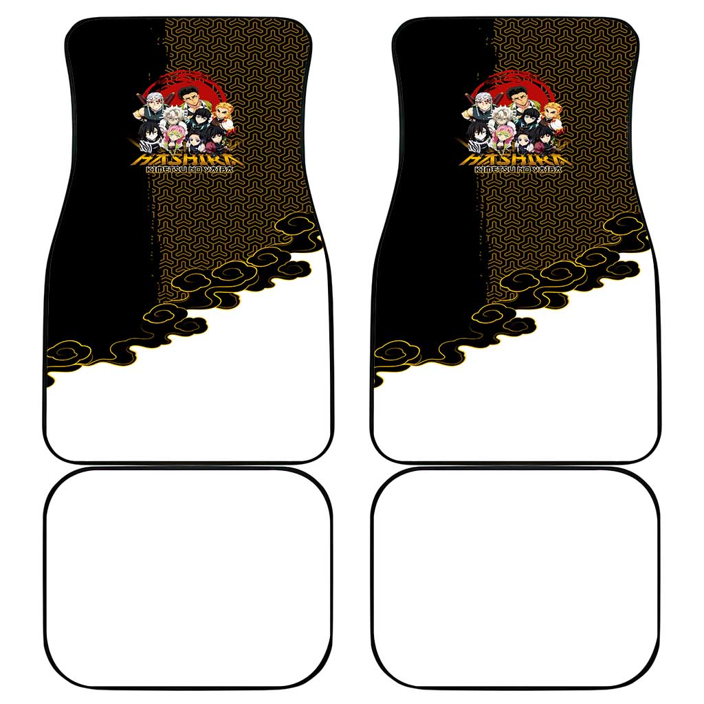 Demon Slayer Hashira Group Design Car Mats with Gold Cloud Pattern and Stylized Kanji Motif - The Mazicc