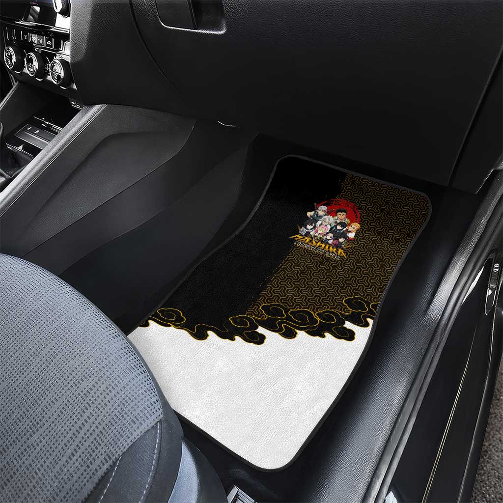 Demon Slayer Hashira Group Design Car Mats with Gold Cloud Pattern and Stylized Kanji Motif - The Mazicc