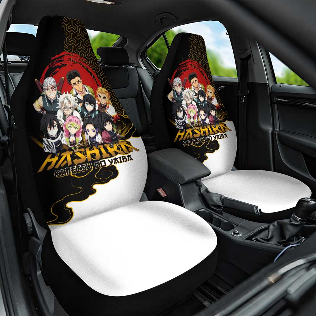 Demon Slayer Hashira Group Design Car Seat Cover with Gold Cloud Pattern and Stylized Kanji Motif - The Mazicc