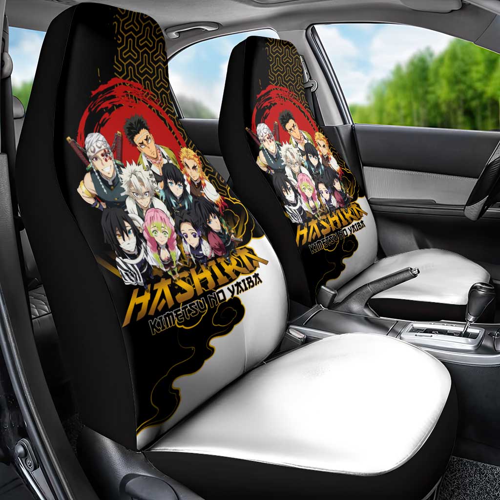 Demon Slayer Hashira Group Design Car Seat Cover with Gold Cloud Pattern and Stylized Kanji Motif - The Mazicc