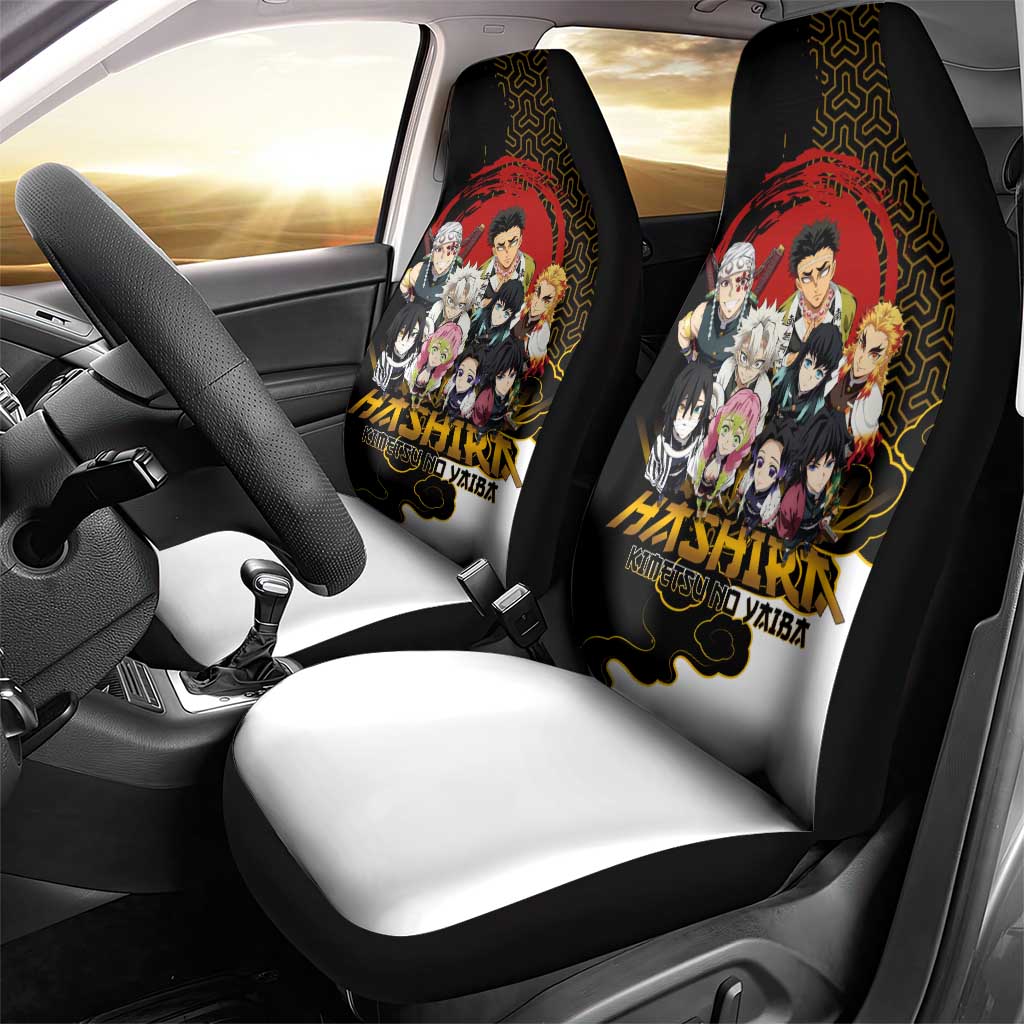 Demon Slayer Hashira Group Design Car Seat Cover with Gold Cloud Pattern and Stylized Kanji Motif - The Mazicc