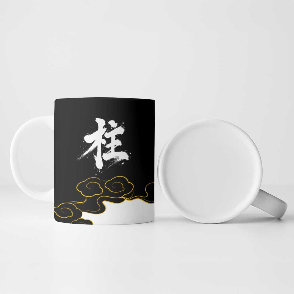 Demon Slayer Hashira Group Design Ceramic Mug with Gold Cloud Pattern and Stylized Kanji Motif - The Mazicc