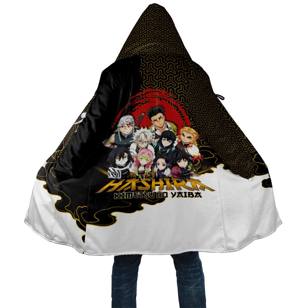 Demon Slayer Hashira Group Design Cloak with Gold Cloud Pattern and Stylized Kanji Motif - The Mazicc