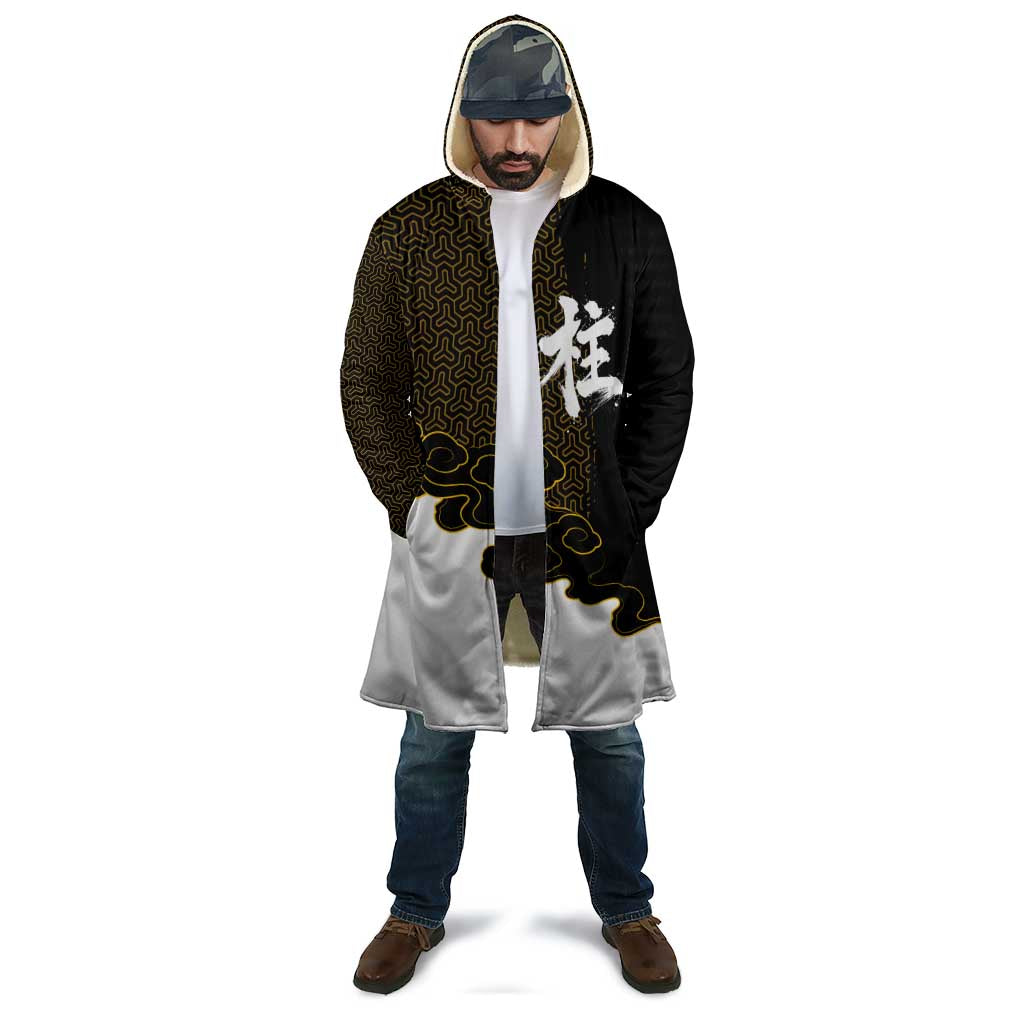 Demon Slayer Hashira Group Design Cloak with Gold Cloud Pattern and Stylized Kanji Motif - The Mazicc