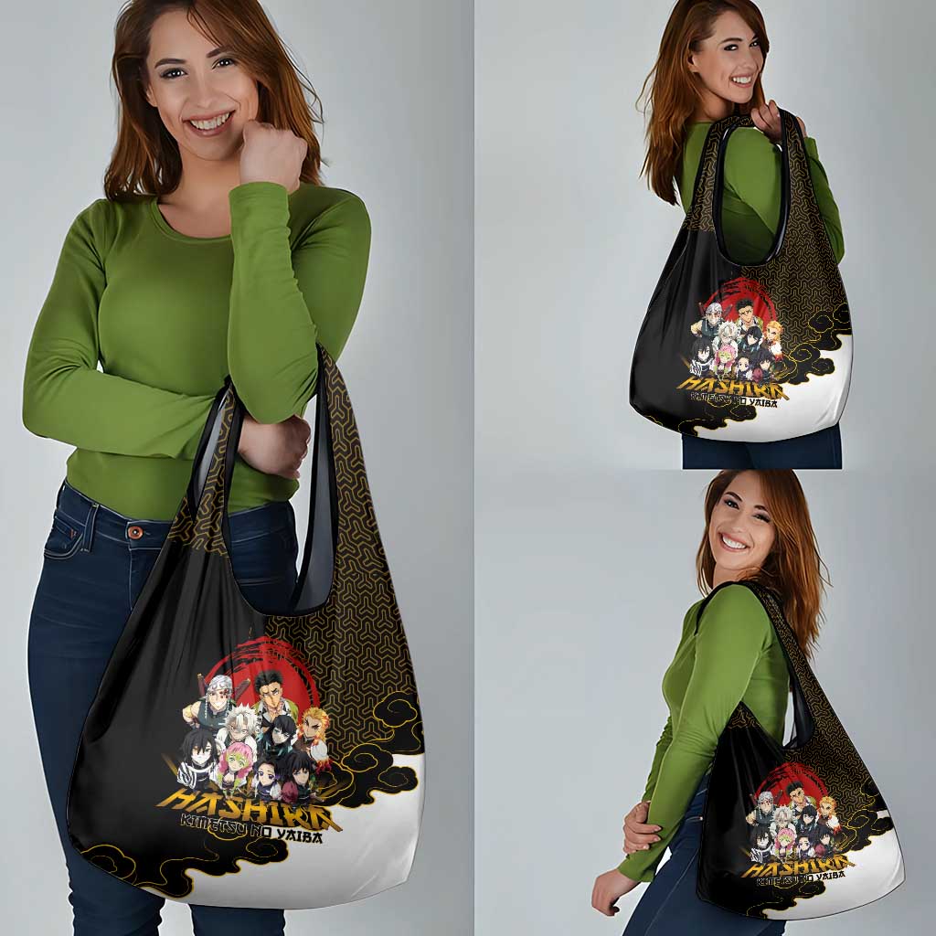 Demon Slayer Hashira Group Design Grocery Bag with Gold Cloud Pattern and Stylized Kanji Motif - The Mazicc