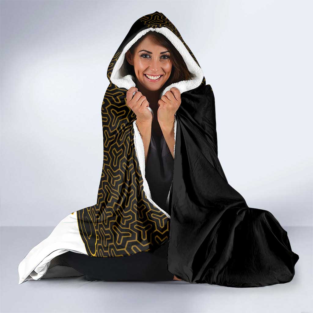 Demon Slayer Hashira Group Design Hooded Blanket with Gold Cloud Pattern and Stylized Kanji Motif - The Mazicc