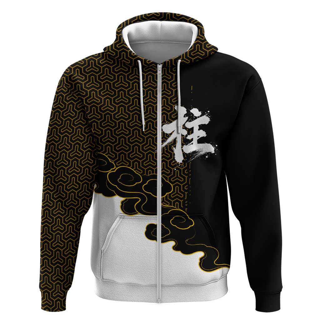 Demon Slayer Hashira Group Design Hoodie with Gold Cloud Pattern and Stylized Kanji Motif - The Mazicc