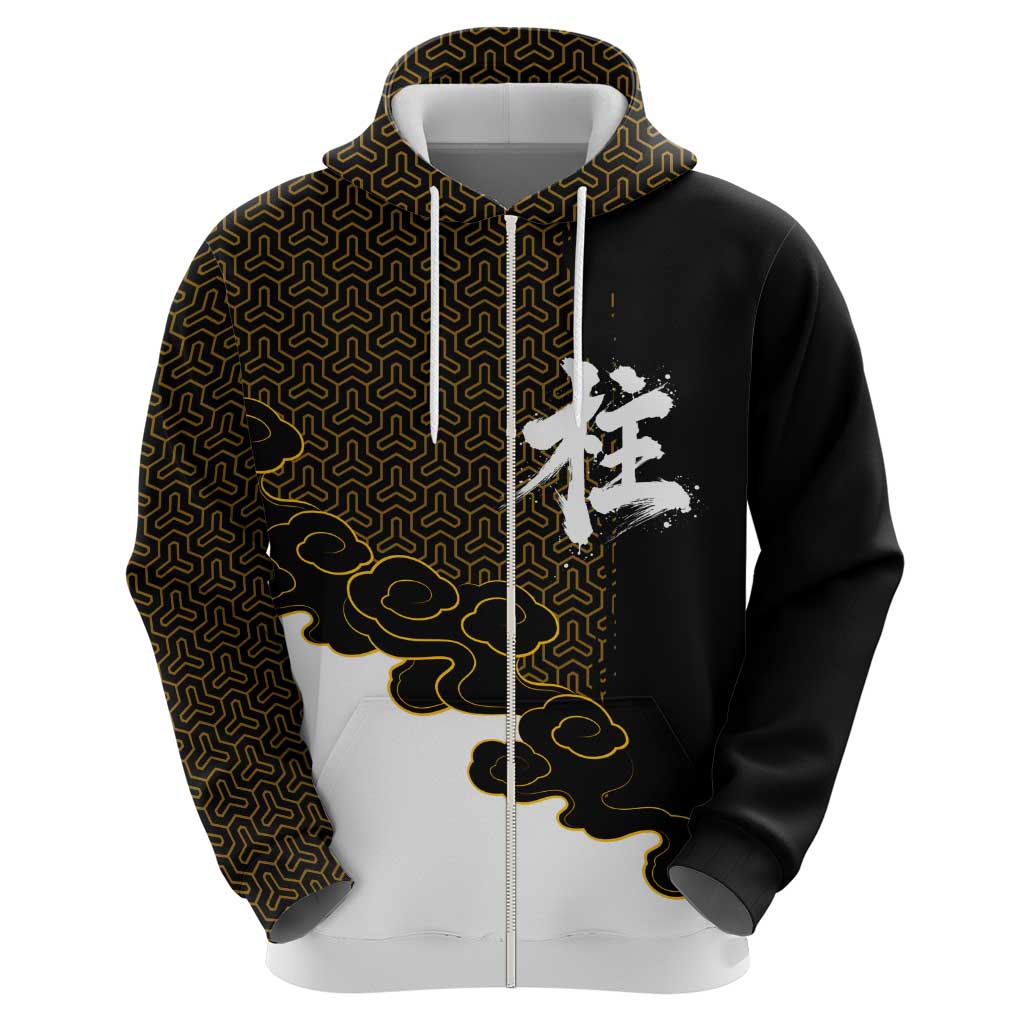Demon Slayer Hashira Group Design Hoodie with Gold Cloud Pattern and Stylized Kanji Motif - The Mazicc