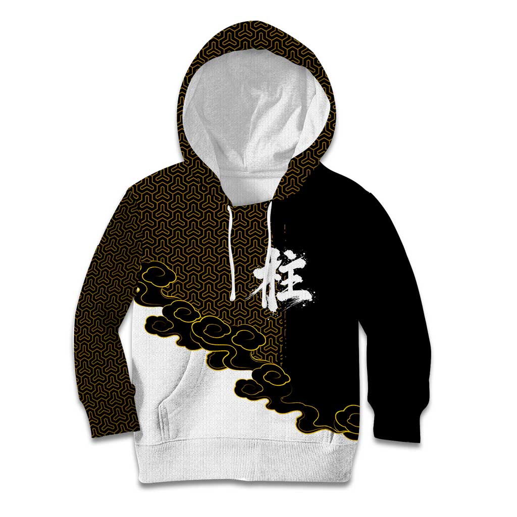 Demon Slayer Hashira Group Design Kid Hoodie with Gold Cloud Pattern and Stylized Kanji Motif - The Mazicc