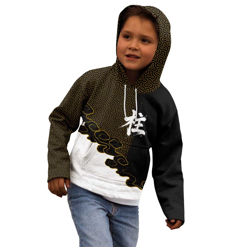 Demon Slayer Hashira Group Design Kid Hoodie with Gold Cloud Pattern and Stylized Kanji Motif - The Mazicc