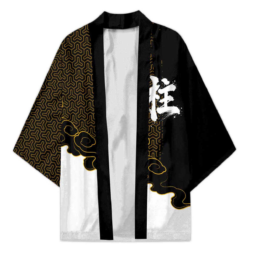 Demon Slayer Hashira Group Design Kimono with Gold Cloud Pattern and Stylized Kanji Motif - The Mazicc