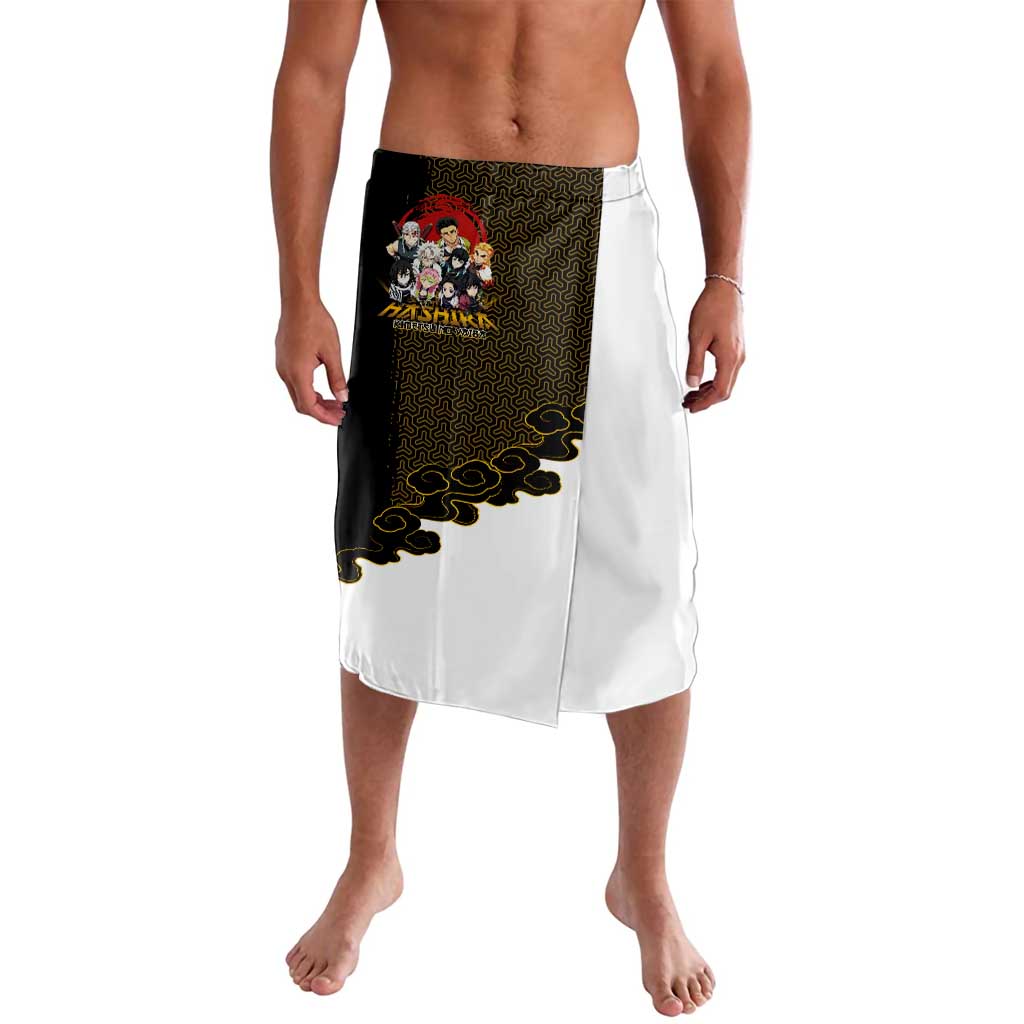 Demon Slayer Hashira Group Design Lavalava with Gold Cloud Pattern and Stylized Kanji Motif - The Mazicc