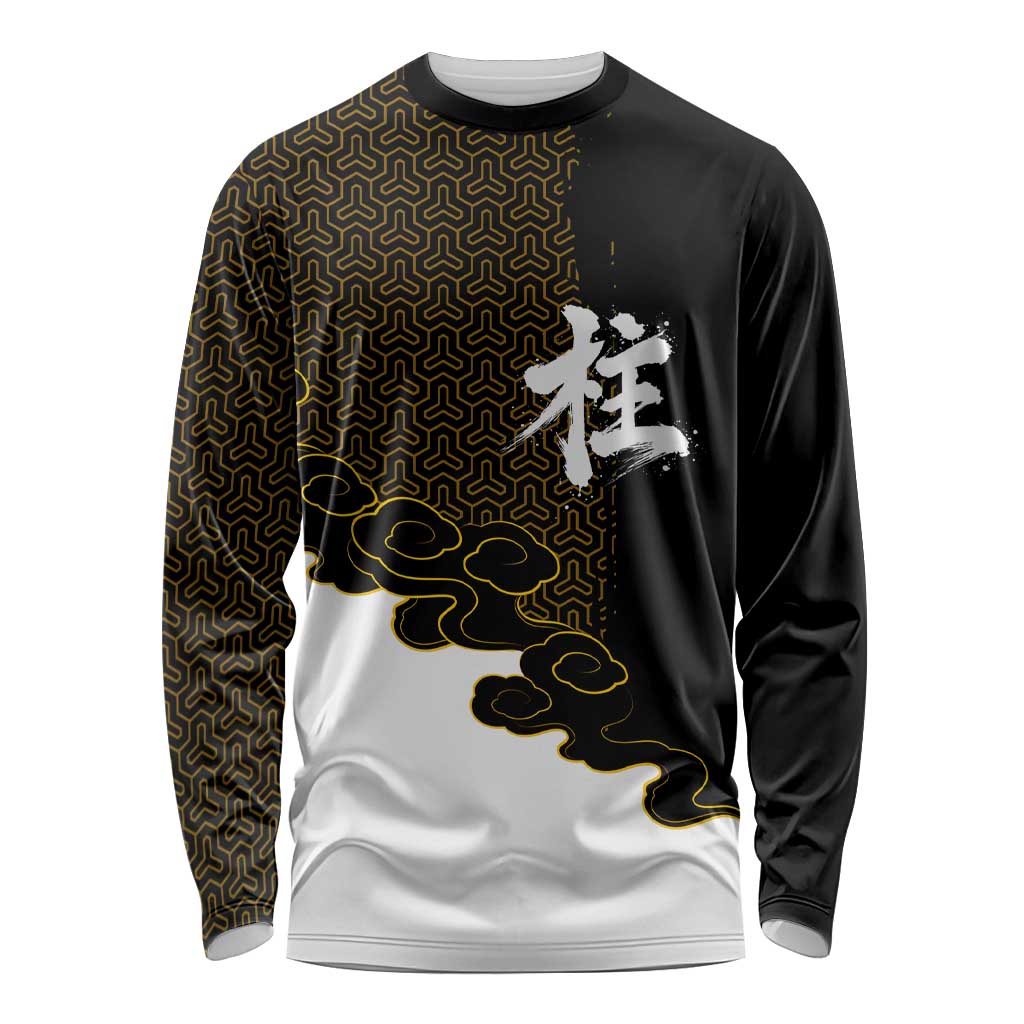 Demon Slayer Hashira Group Design Long Sleeve Shirt with Gold Cloud Pattern and Stylized Kanji Motif - The Mazicc