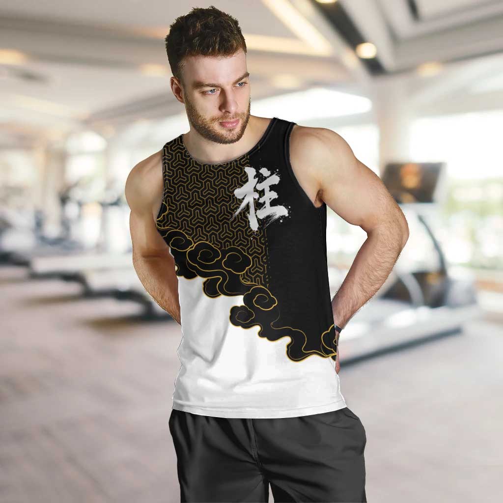 Demon Slayer Hashira Group Design Men Tank Top with Gold Cloud Pattern and Stylized Kanji Motif - The Mazicc
