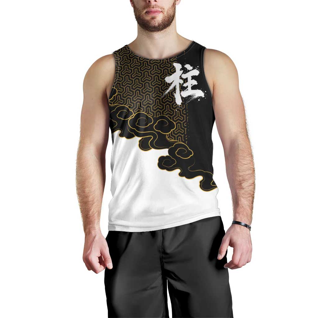 Demon Slayer Hashira Group Design Men Tank Top with Gold Cloud Pattern and Stylized Kanji Motif - The Mazicc