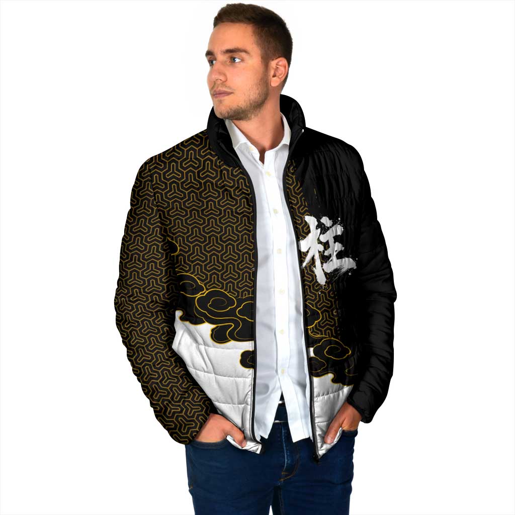 Demon Slayer Hashira Group Design Padded Jacket with Gold Cloud Pattern and Stylized Kanji Motif - The Mazicc