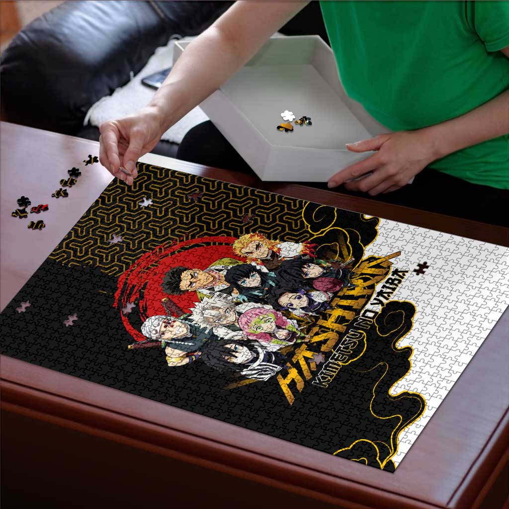 Demon Slayer Hashira Group Design Puzzle with Gold Cloud Pattern and Stylized Kanji Motif - The Mazicc