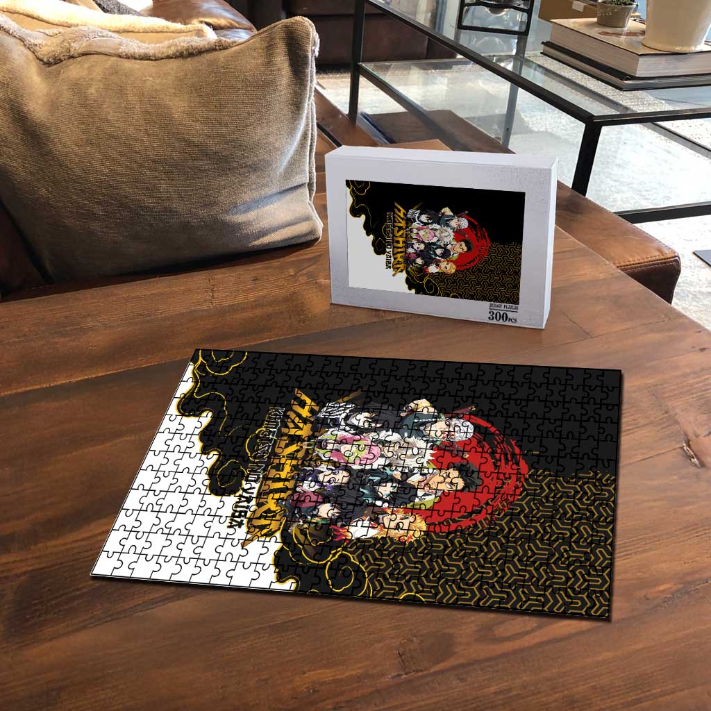 Demon Slayer Hashira Group Design Puzzle with Gold Cloud Pattern and Stylized Kanji Motif - The Mazicc