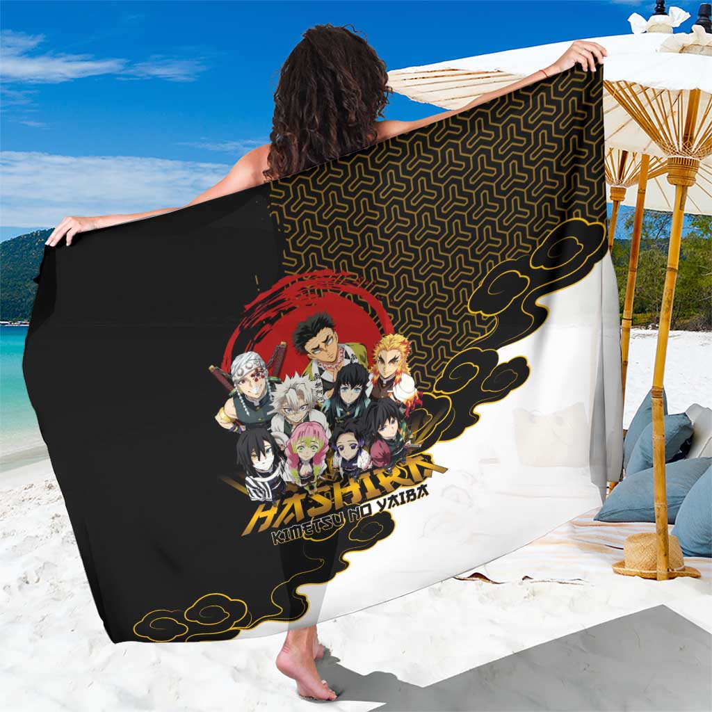 Demon Slayer Hashira Group Design Sarong with Gold Cloud Pattern and Stylized Kanji Motif - The Mazicc