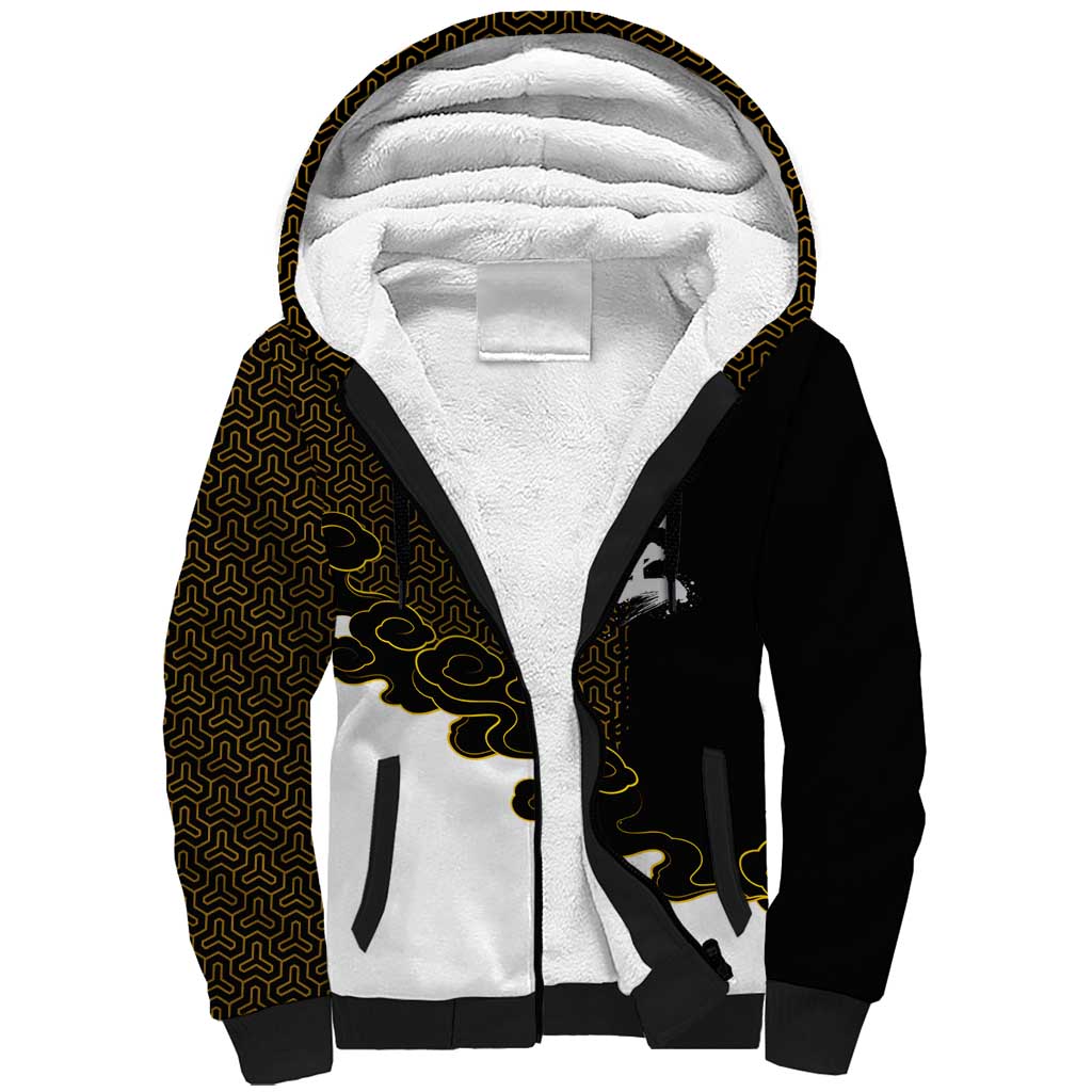Demon Slayer Hashira Group Design Sherpa Hoodie with Gold Cloud Pattern and Stylized Kanji Motif - The Mazicc