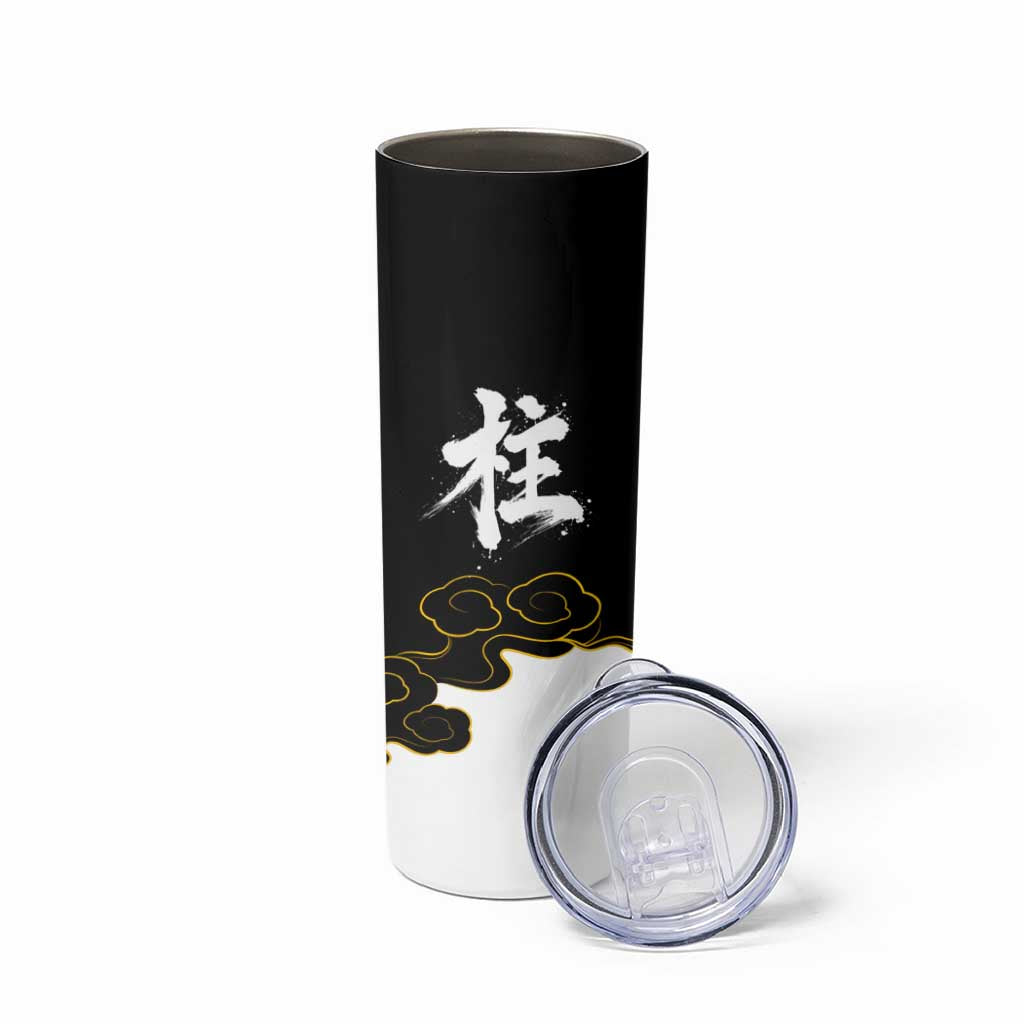 Demon Slayer Hashira Group Design Skinny Tumbler with Gold Cloud Pattern and Stylized Kanji Motif - The Mazicc