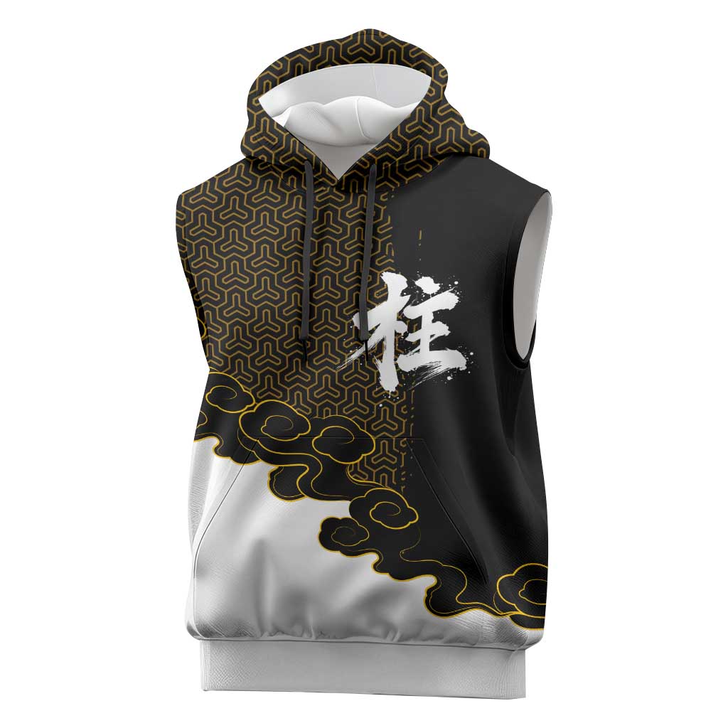 Demon Slayer Hashira Group Design Sleeveless Hoodie with Gold Cloud Pattern and Stylized Kanji Motif - The Mazicc