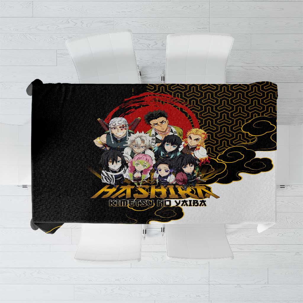 Demon Slayer Hashira Group Design Tablecloth with Gold Cloud Pattern and Stylized Kanji Motif - The Mazicc