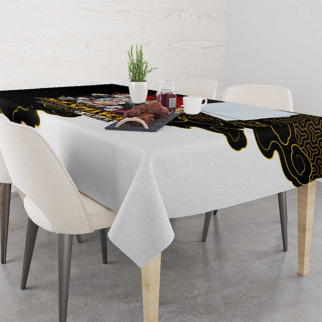 Demon Slayer Hashira Group Design Tablecloth with Gold Cloud Pattern and Stylized Kanji Motif - The Mazicc