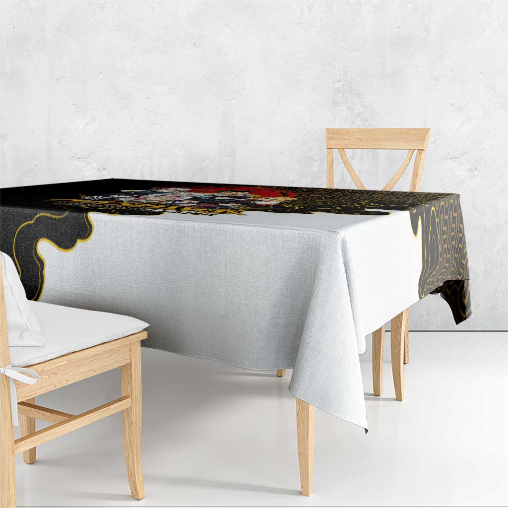 Demon Slayer Hashira Group Design Tablecloth with Gold Cloud Pattern and Stylized Kanji Motif - The Mazicc