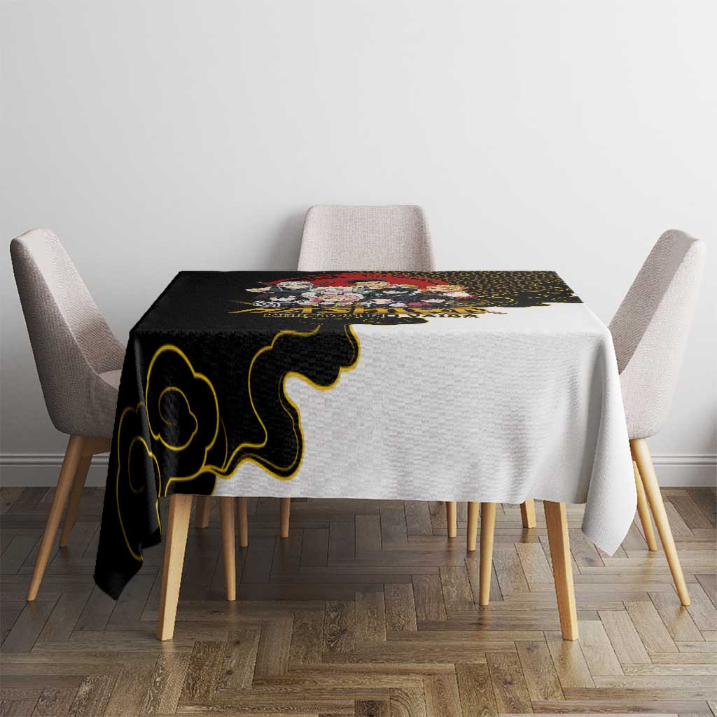 Demon Slayer Hashira Group Design Tablecloth with Gold Cloud Pattern and Stylized Kanji Motif - The Mazicc