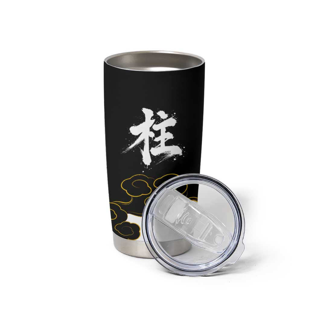 Demon Slayer Hashira Group Design Tumbler Cup with Gold Cloud Pattern and Stylized Kanji Motif - The Mazicc