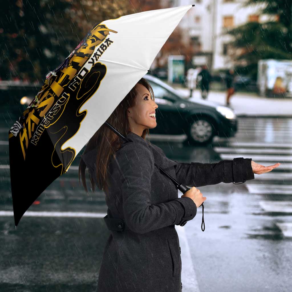 Demon Slayer Hashira Group Design Umbrella with Gold Cloud Pattern and Stylized Kanji Motif - The Mazicc