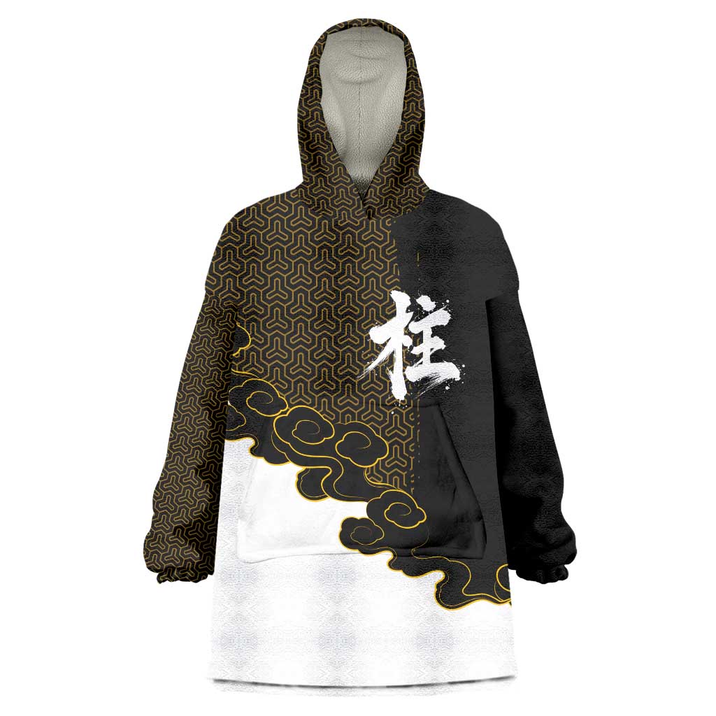 Demon Slayer Hashira Group Design Wearable Blanket Hoodie with Gold Cloud Pattern and Stylized Kanji Motif - The Mazicc