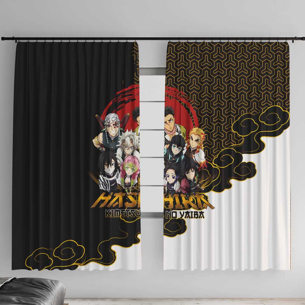 Demon Slayer Hashira Group Design Window Curtain with Gold Cloud Pattern and Stylized Kanji Motif - The Mazicc