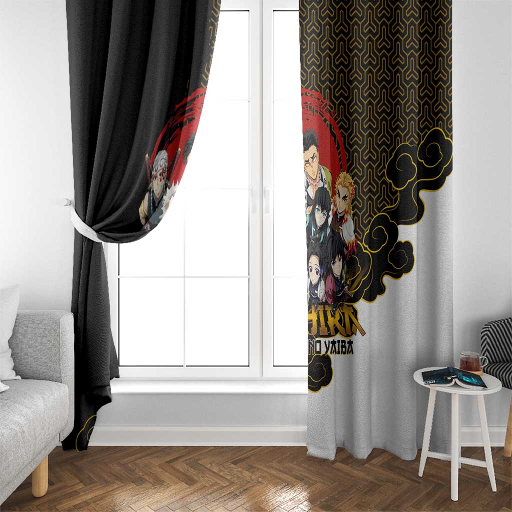 Demon Slayer Hashira Group Design Window Curtain with Gold Cloud Pattern and Stylized Kanji Motif - The Mazicc
