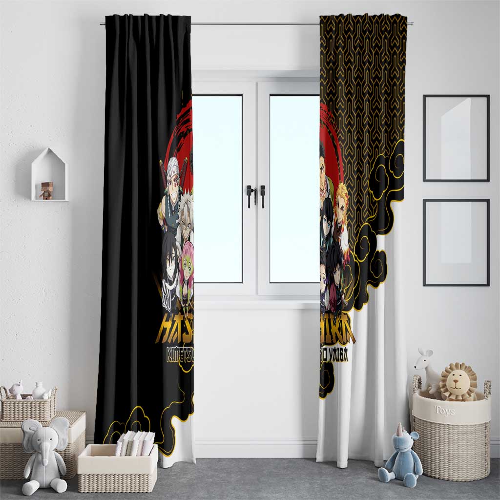 Demon Slayer Hashira Group Design Window Curtain with Gold Cloud Pattern and Stylized Kanji Motif - The Mazicc