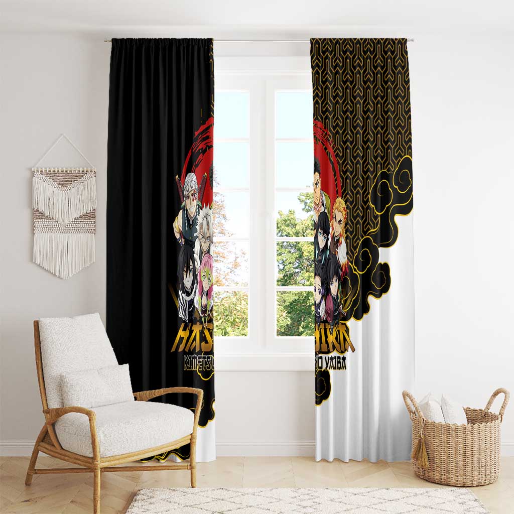 Demon Slayer Hashira Group Design Window Curtain with Gold Cloud Pattern and Stylized Kanji Motif - The Mazicc