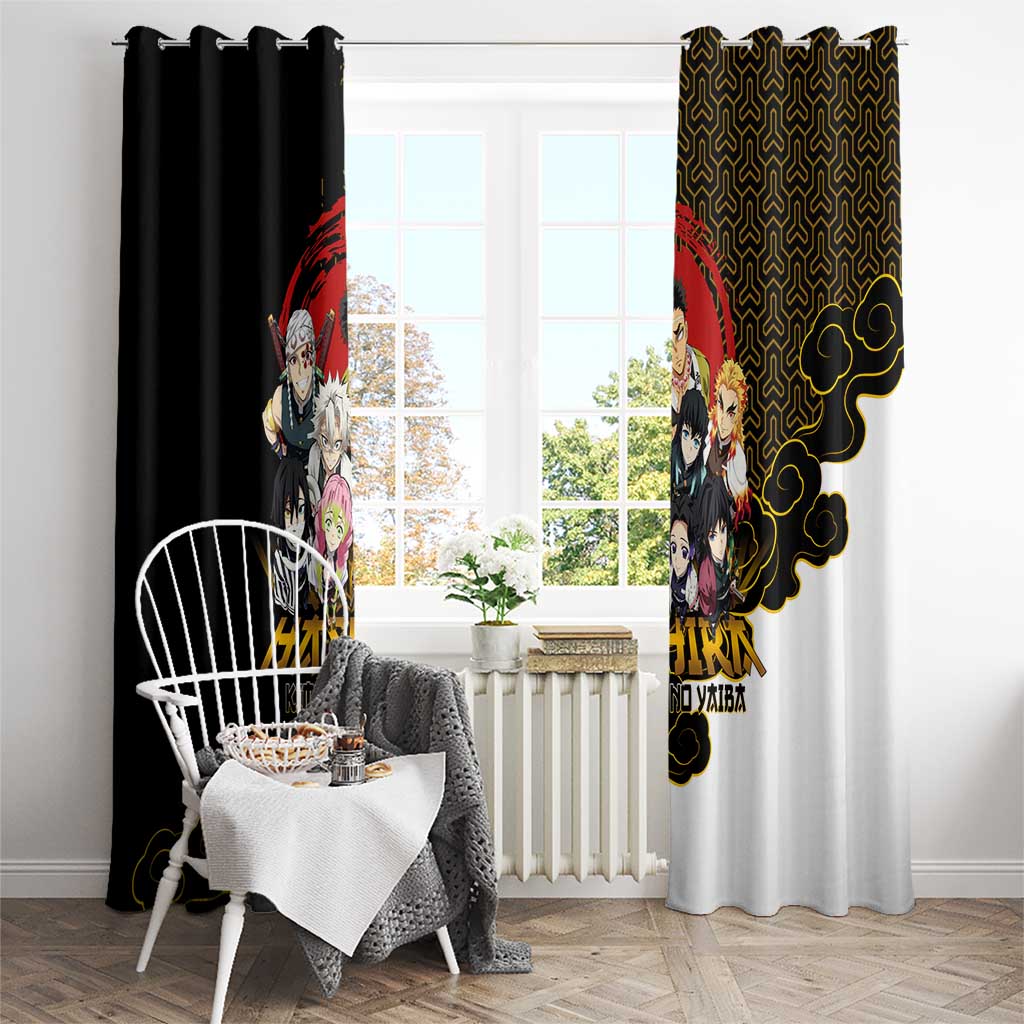 Demon Slayer Hashira Group Design Window Curtain with Gold Cloud Pattern and Stylized Kanji Motif - The Mazicc