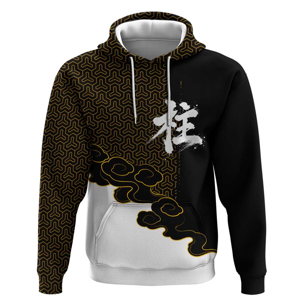 Demon Slayer Hashira Group Design Zip Hoodie with Gold Cloud Pattern and Stylized Kanji Motif - The Mazicc
