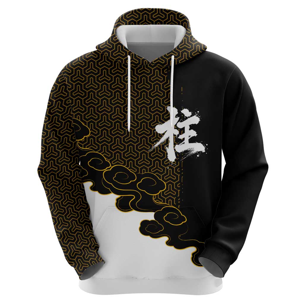 Demon Slayer Hashira Group Design Zip Hoodie with Gold Cloud Pattern and Stylized Kanji Motif - The Mazicc