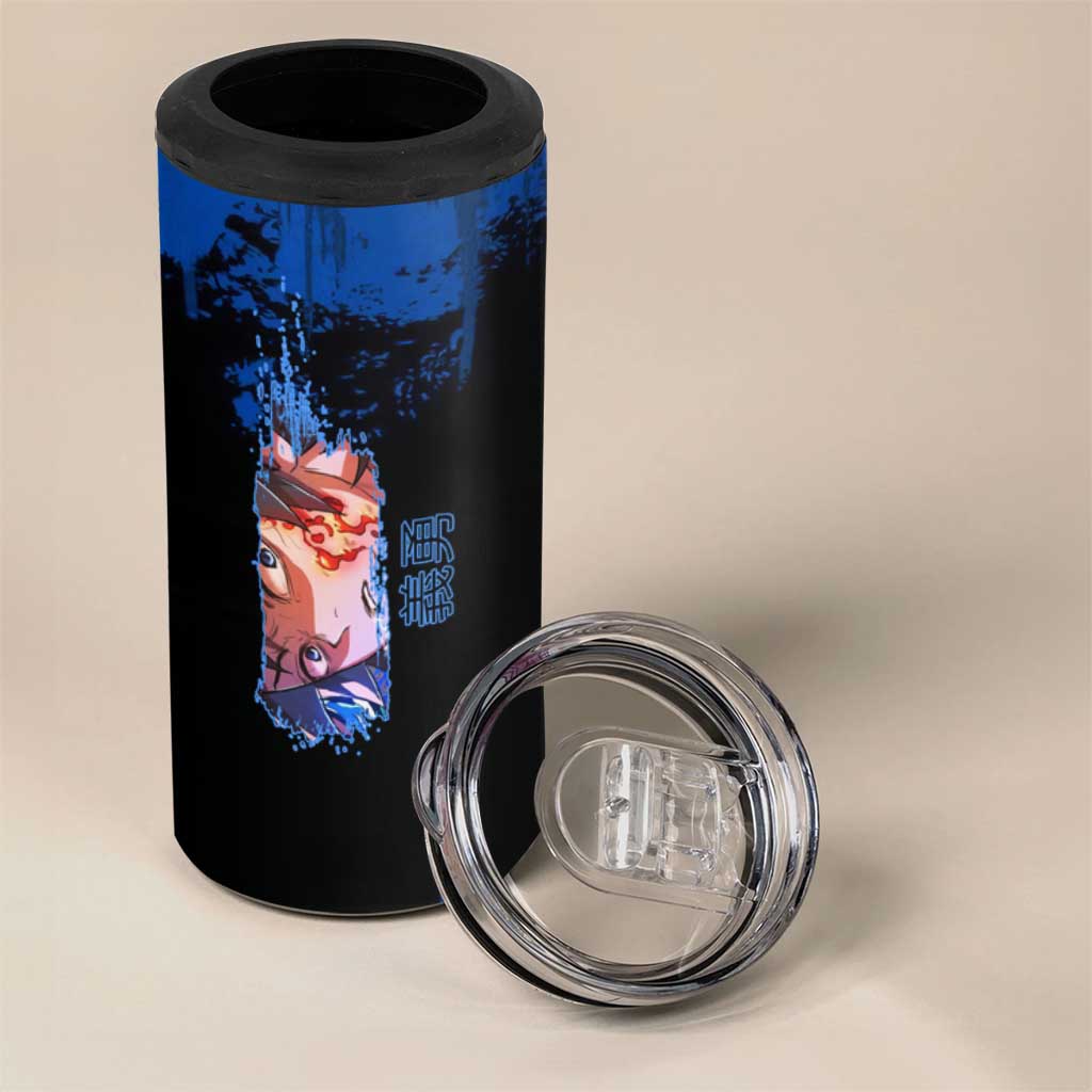 Giyu Tomioka Demon Slayer Blue Grunge Design 4 in 1 Can Cooler Tumbler with Intense Eyes and Sword Stance - The Mazicc