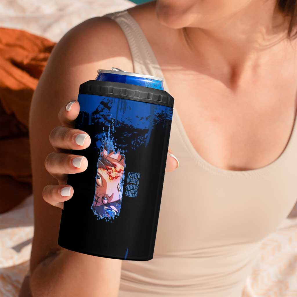 Giyu Tomioka Demon Slayer Blue Grunge Design 4 in 1 Can Cooler Tumbler with Intense Eyes and Sword Stance - The Mazicc