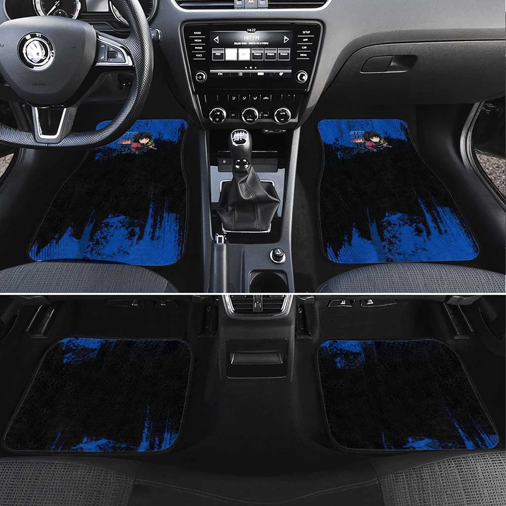 Giyu Tomioka Demon Slayer Blue Grunge Design Car Mats with Intense Eyes and Sword Stance - The Mazicc