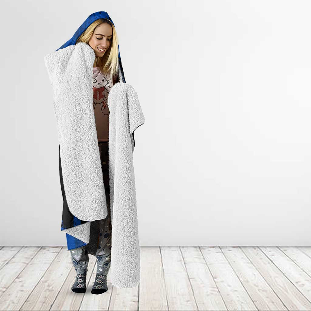 Giyu Tomioka Demon Slayer Blue Grunge Design Hooded Blanket with Intense Eyes and Sword Stance - The Mazicc
