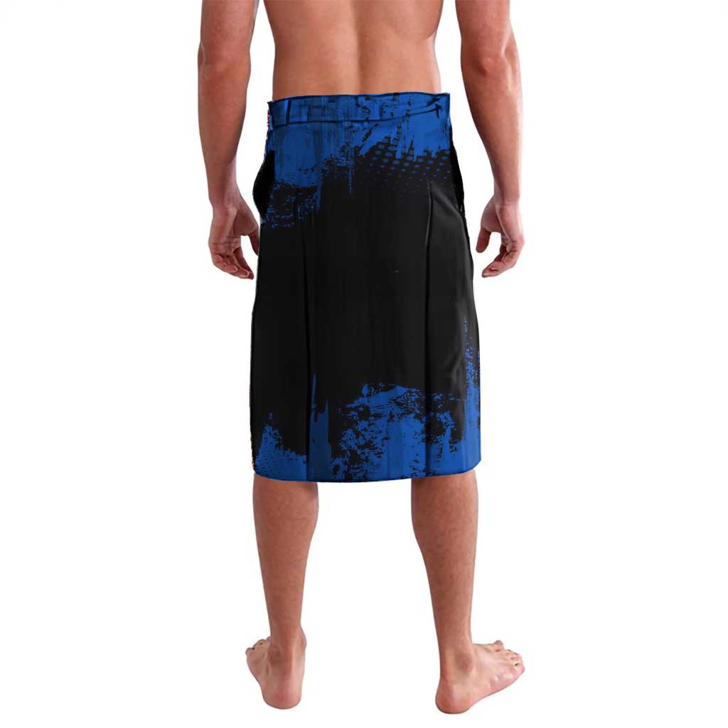 Giyu Tomioka Demon Slayer Blue Grunge Design Lavalava with Intense Eyes and Sword Stance - The Mazicc