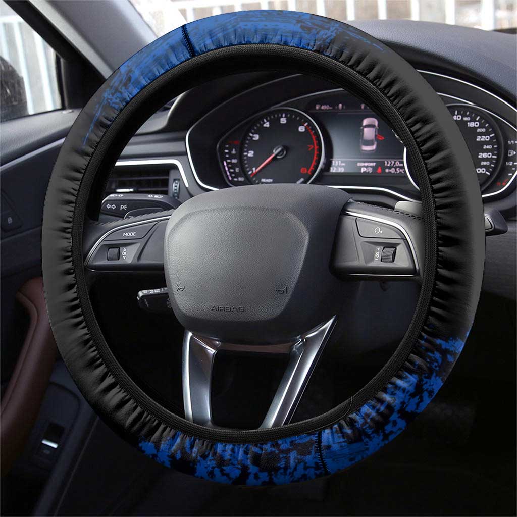 Giyu Tomioka Demon Slayer Blue Grunge Design Steering Wheel Cover with Intense Eyes and Sword Stance - The Mazicc