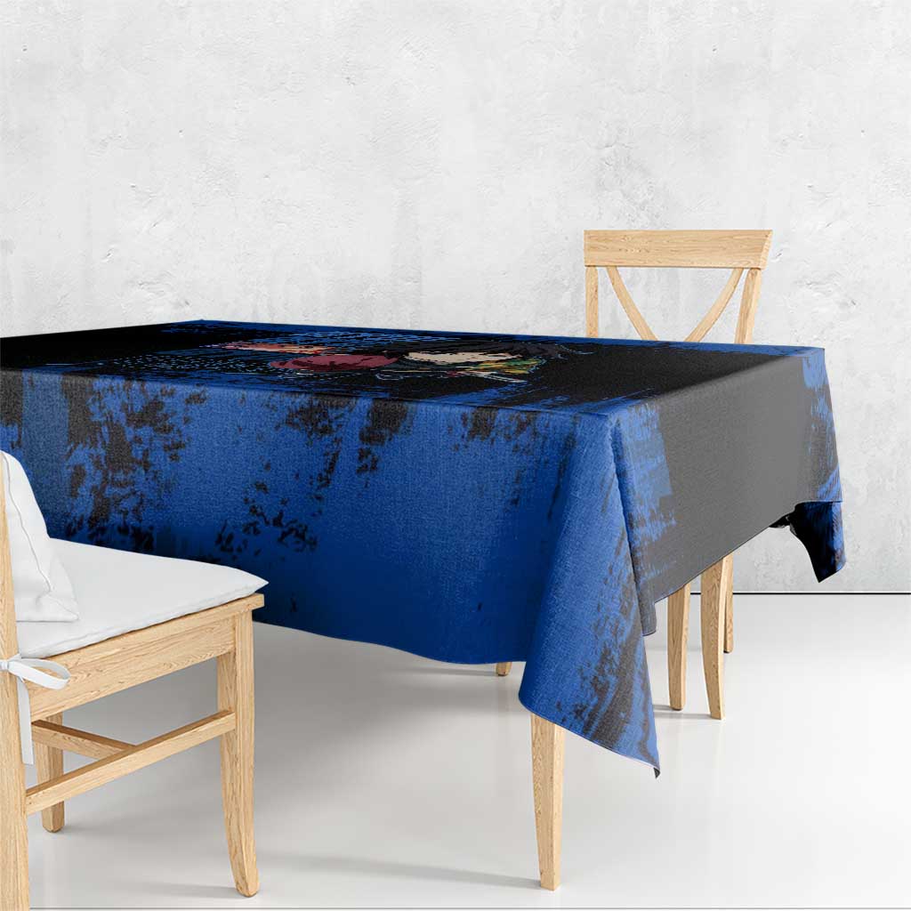 Giyu Tomioka Demon Slayer Blue Grunge Design Tablecloth with Intense Eyes and Sword Stance - The Mazicc